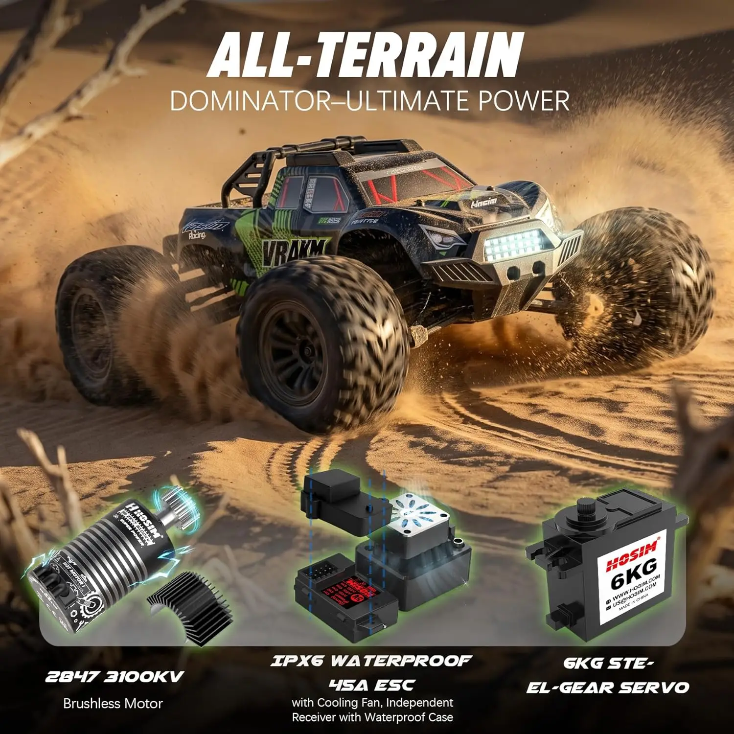 Adult Brushless RC Car, 1/10 Scale Speeds Over 68 KPH, 4-Wheel Drive Off-Road Remote Control Truck, Ready-to-Run Hobby-Grade Waterproof Monster Truck, All-Terrain Toy Gift for Ages 8+