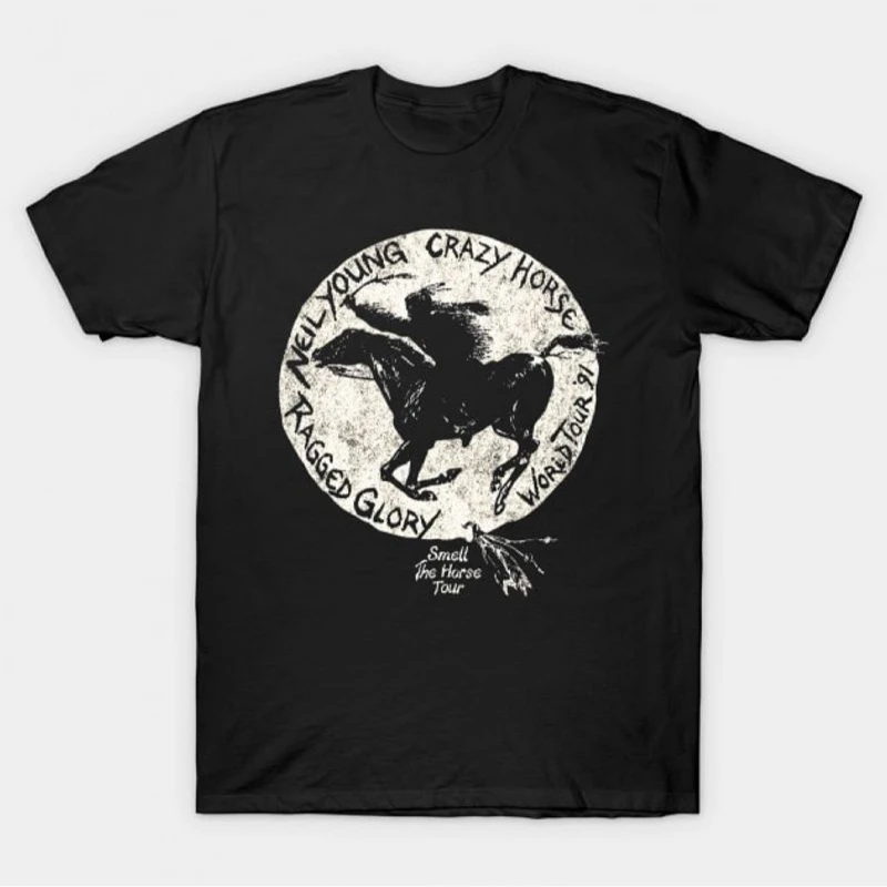 

2025 Summer and Autumn retro rock crazy horse pattern printed T-shirt loose and trendy short-sleeved men's and women's top