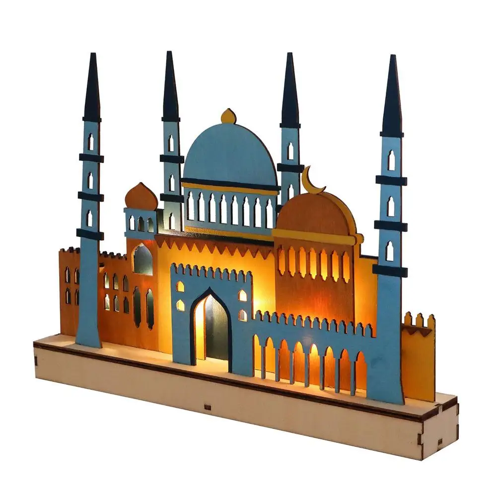 Led drewniany Ornament do sypialni lampa stołowa dekoracja do domu na Ramadan Eid Mubarak muzułmański Islam Eid dekoracja z drewna na imprezę