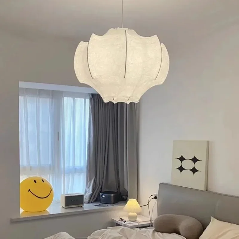 Japanese Wabi-Sabi Style Silk Pendant Light Creative Cream Room Living Bedroom Modern Minimalist High-end Delicate French Art