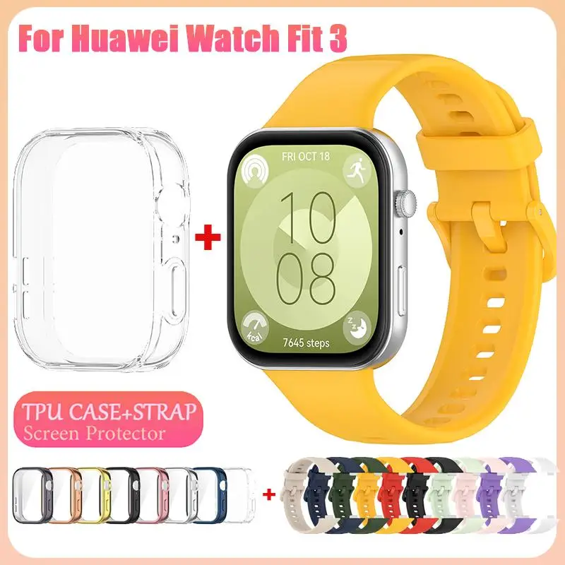 حافظة + حزام لساعة Huawei Watch Fit 3 ملحقات حزام حزام TPU ناعمة كاملة الشاشة إطار حماية ممتص للصدمات #1