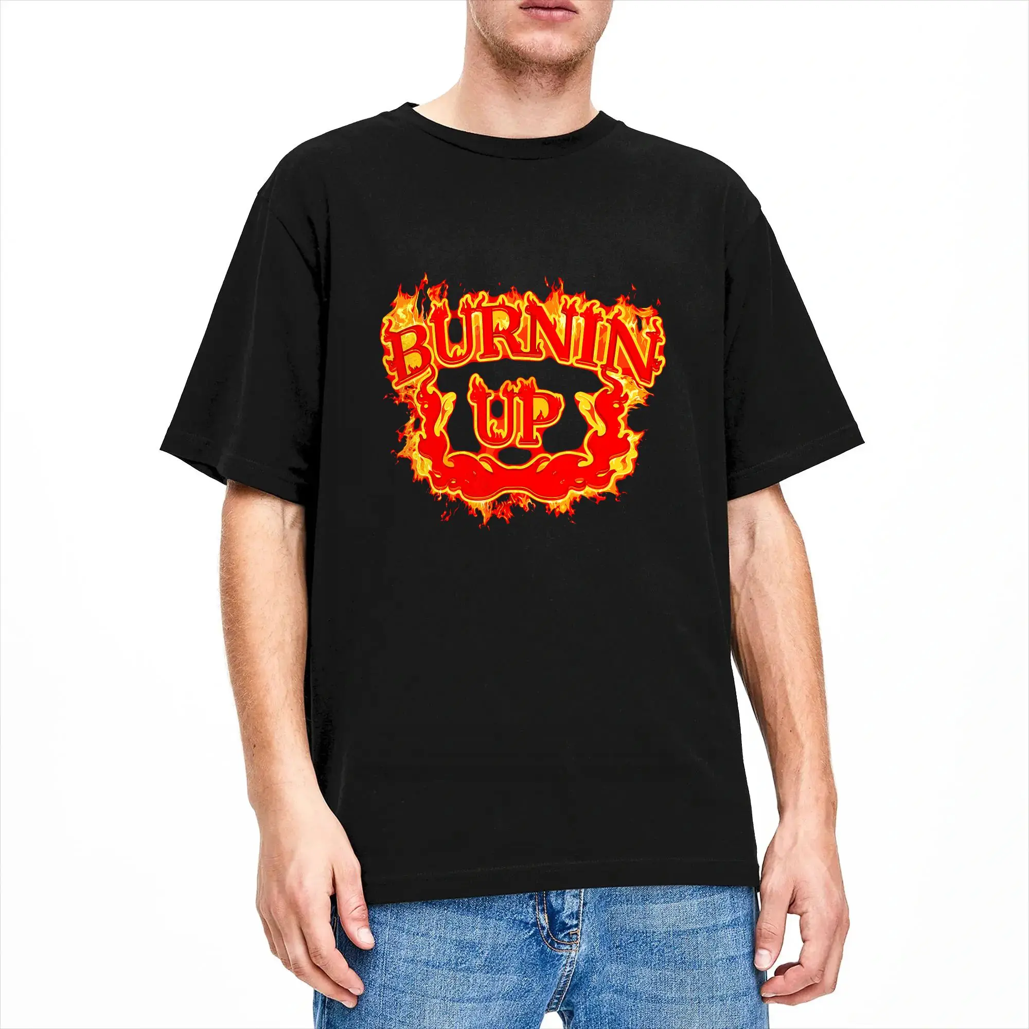 Men Burnin Up Vintage Flames T Shirts  Cotton Top Tees Summer Vintage Short Sleeves T-Shirt O Neck Trending Loose Tee Shirt