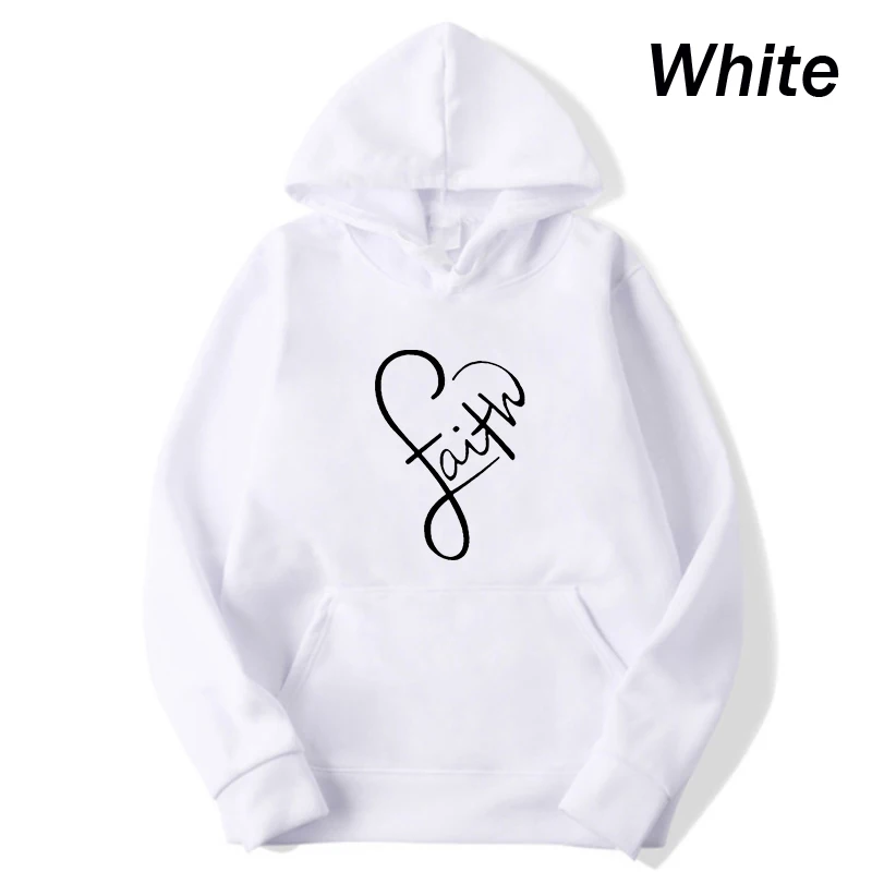 Autumn And Winter Ladies Hoodies Women's Faith Print Hoodies Long Sleeve Hooded Sweatshirts Pullover Jumpers