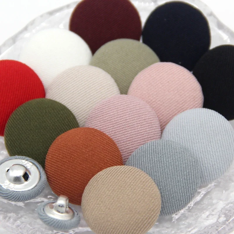 10pcs Colorful Cloth Covered Metal Shank Sewing Buttons For Clothes Kids Coat Cardigan Round Large Fabric Button DIY Decorations