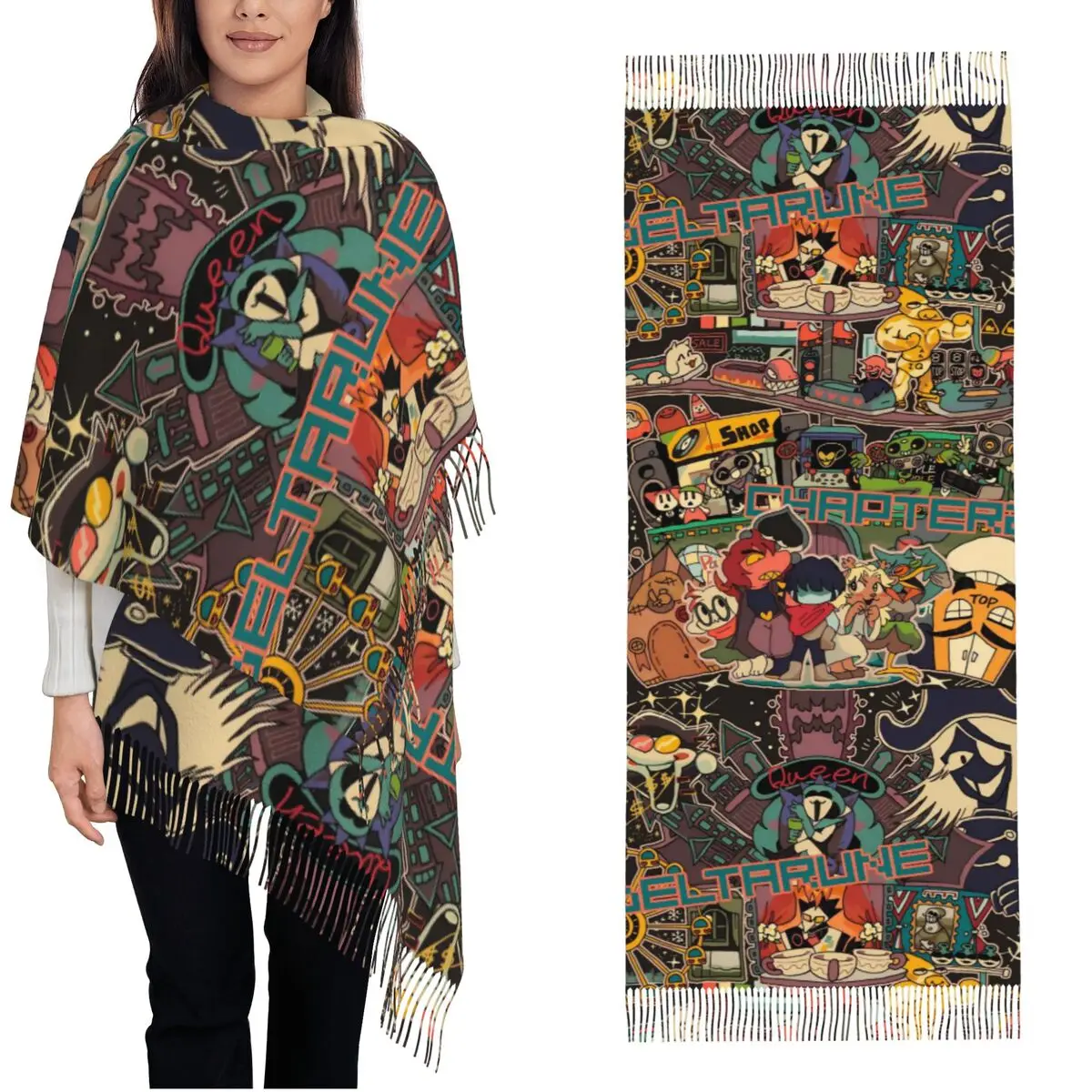 

Женский шарф с кисточкой, аниме Deltarunes Game, длинная зимне-осенняя шаль и накидка, подарки, кашемировый шарф