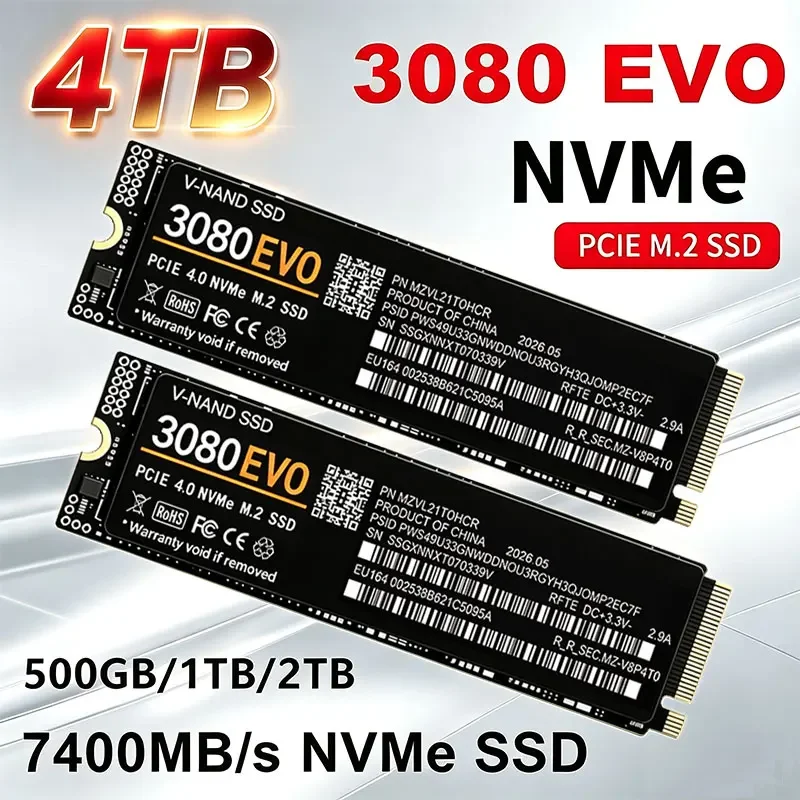 SSD M.2 NVMe de 7400 MB/s, 3080 EVO PCIe Gen4.0 X4, TLC 3D NAND, 1 TB, 4 TB, 2280, unidade de estado sólido interna para jogos, compatível com PS5, PC e portátil.