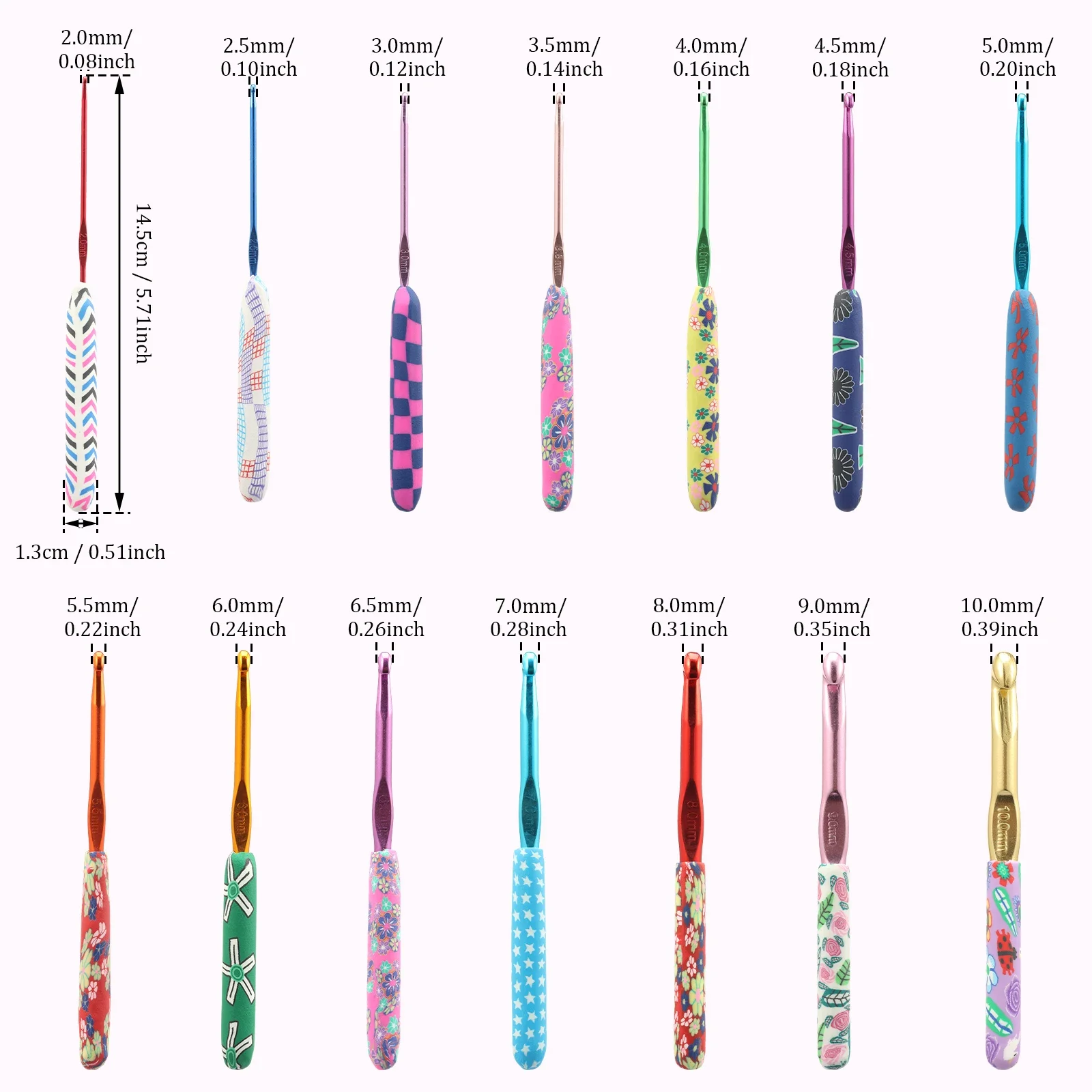 14Pc Giant Crochet Needle 2mm-10mm Soft Grip Big Crochet Hook Kit Ergonomic Floral Handle Crochet Needle for Weaving Accessories