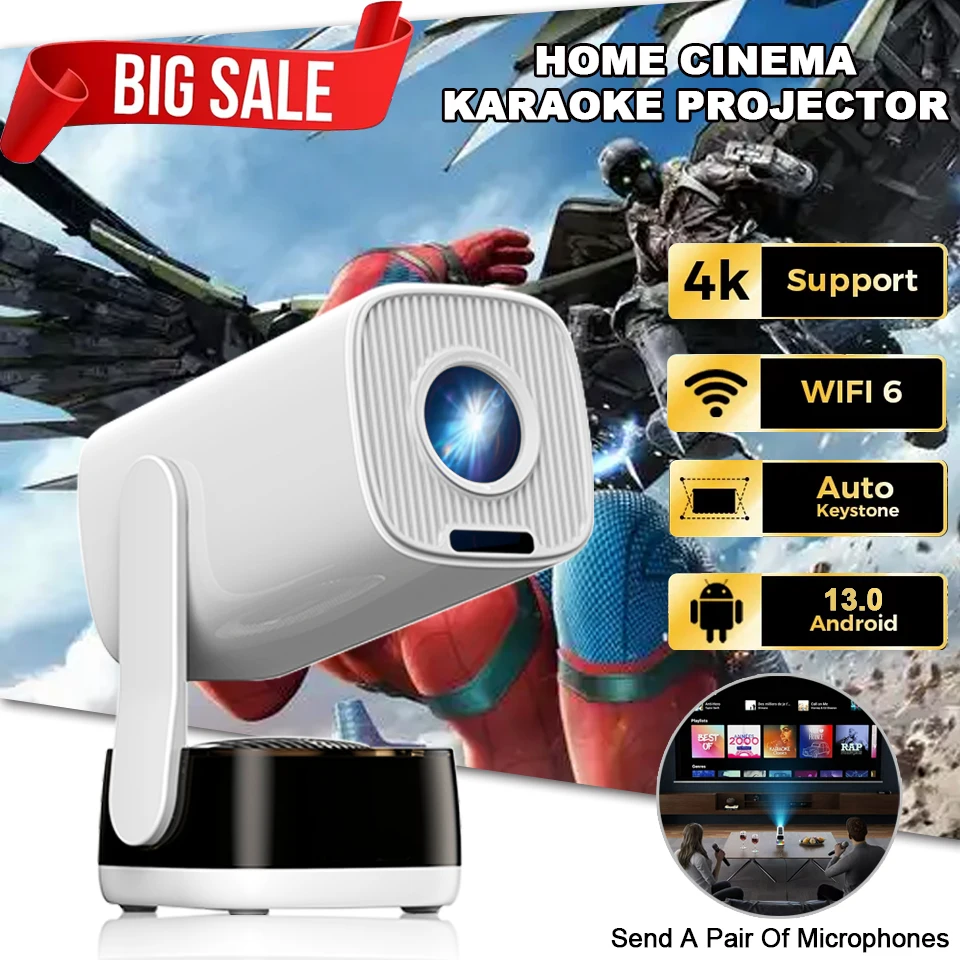 

4K Support Ultra High Definition Projector with Android 11 OS, Native1080P 500ANSI Built-in Apps, Auto Focus & Keystone Beammer