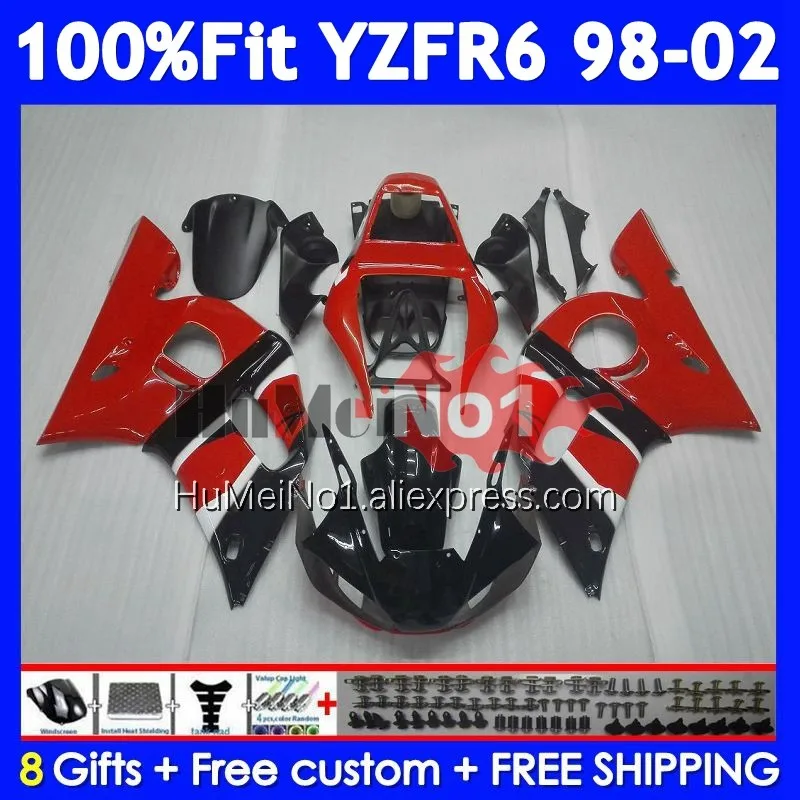 OEM Body For YAMAHA YZF-R6 Red black YZF R6 R 6 YZF600 355No.4 YZFR6 98 99 00 01 02 YZF-600 1998 1999 2000 2001 2002 Fairing