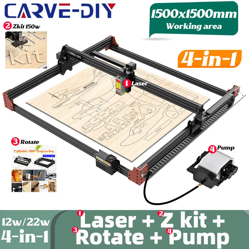 

CARVE-DIY Laser Engraving And Cutting 12W Cnc Laser Engraver Cnc Router Machine 150W Spindle Working Area 1500X1500mm