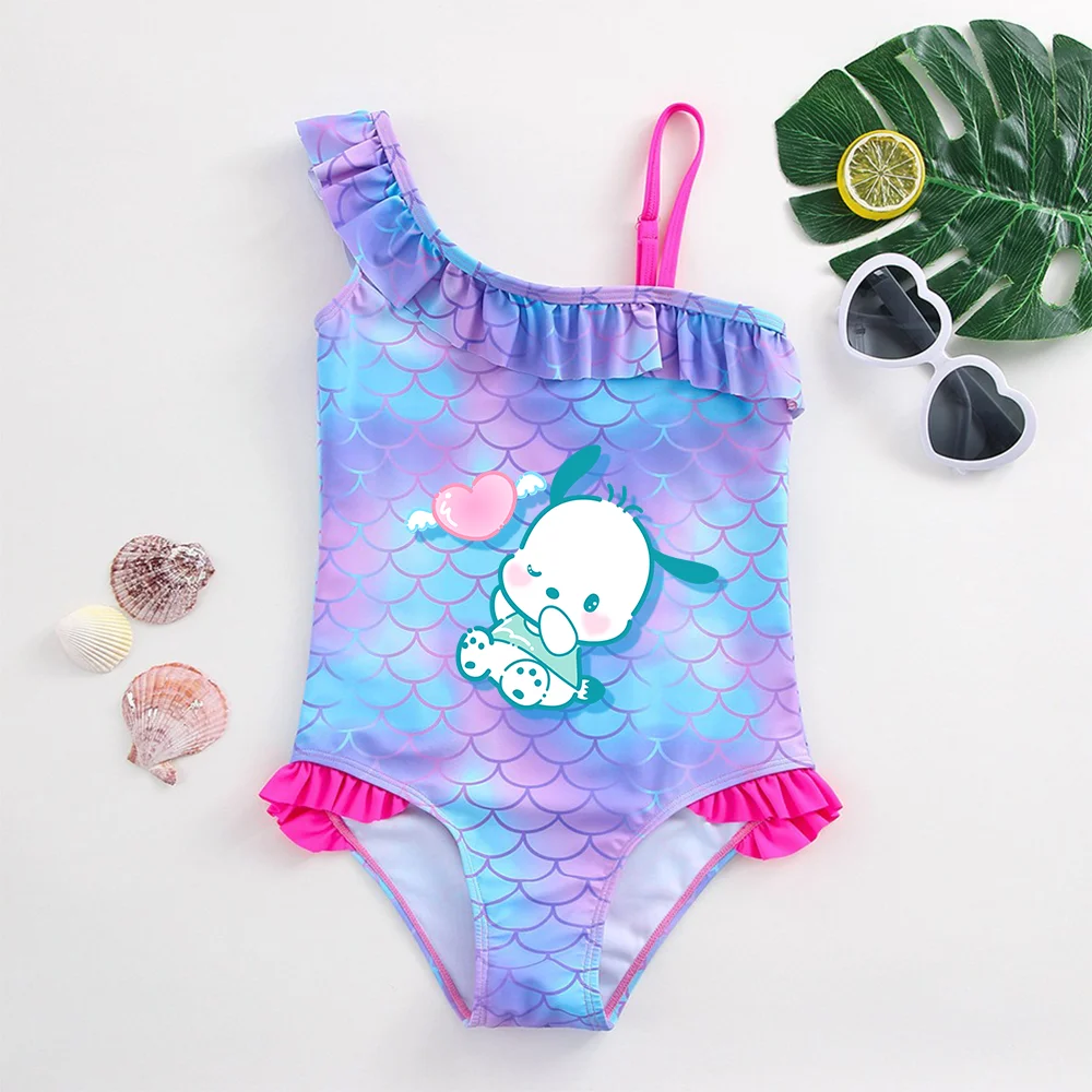 

Pochacco Girls Swimsuit Mermaid Fish Scale One-Piece Bathing Suits Children's Dresses Summer Swimwear Beach Suit Kids Wear Suit