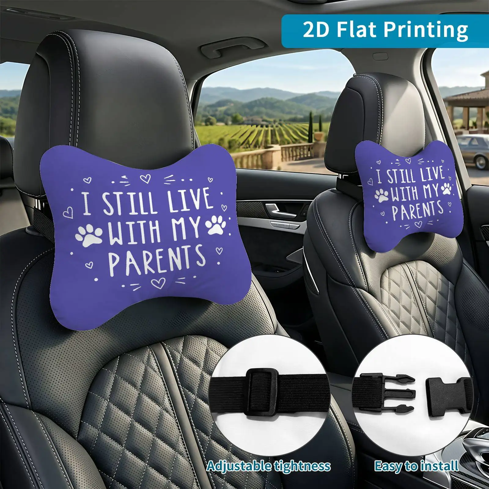 2pcs Funny Meme Quote Car Seat Headrest, Neck Support Cushion, Suitable For All Seasons Of Car Additions, Humor Theme, Travel Ne