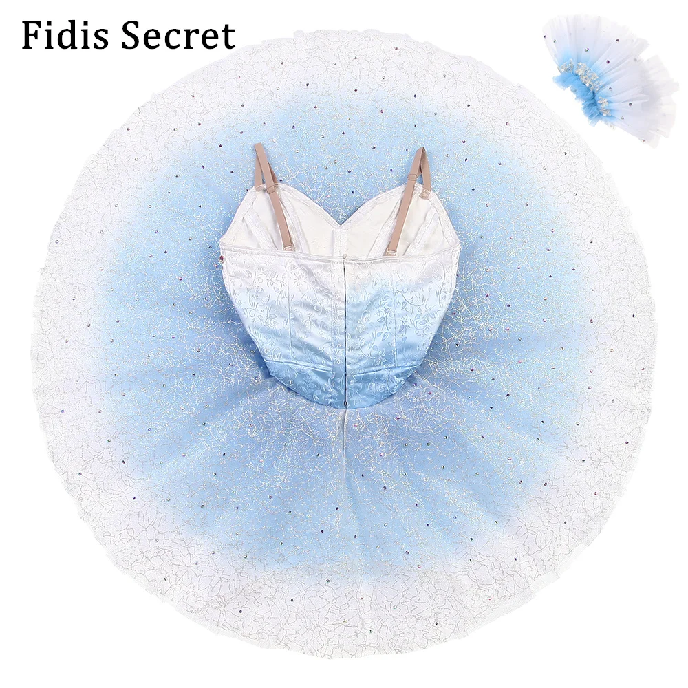 Women Ombre Sky Blue Professional Pancake Ballet Tutu Dance Costumes,Girls Ballerina Blue Bird Classical Performance Stage Wear