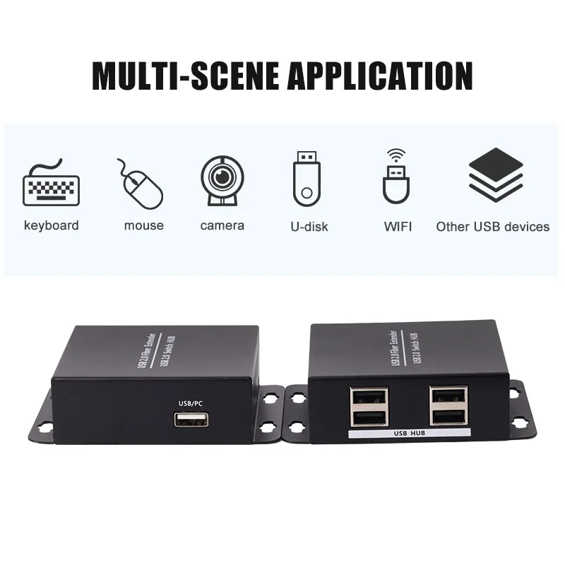 USB to Fiber Optical Media Converter over SM Fiber Cable up to 10KM USB2.0 1 Input 4 Output