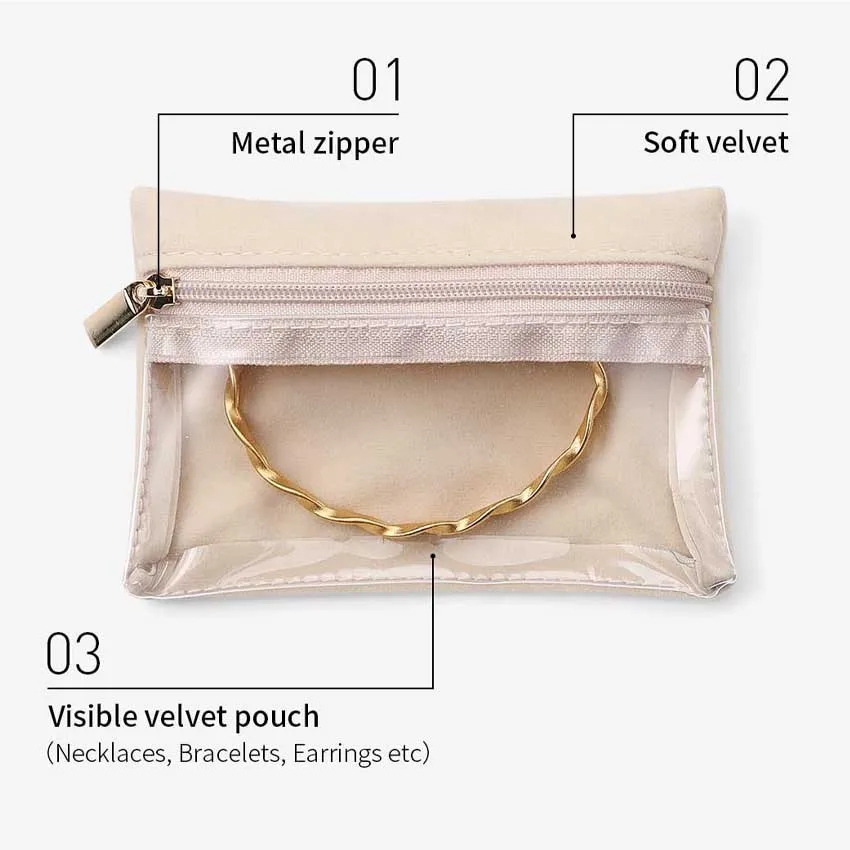 6pcs Pack New Luxury Velvet Jewelry Bag Travel Necklace Bracelet Zipper Pouch Ring Earring Organizer Bag Portable Small Pouch