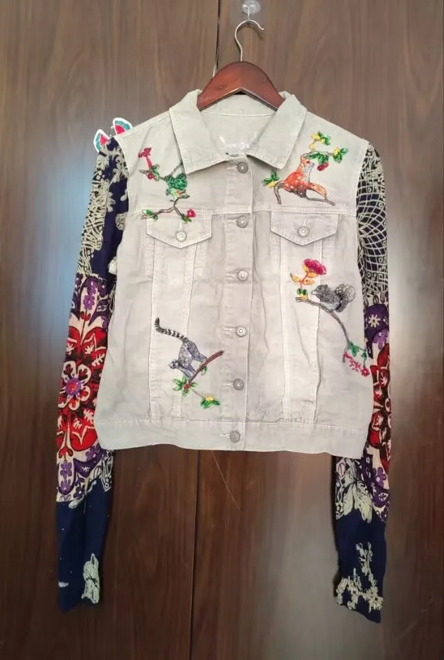 Foreign trade Spanish original single stitching embroidered denim jacket jacket for women