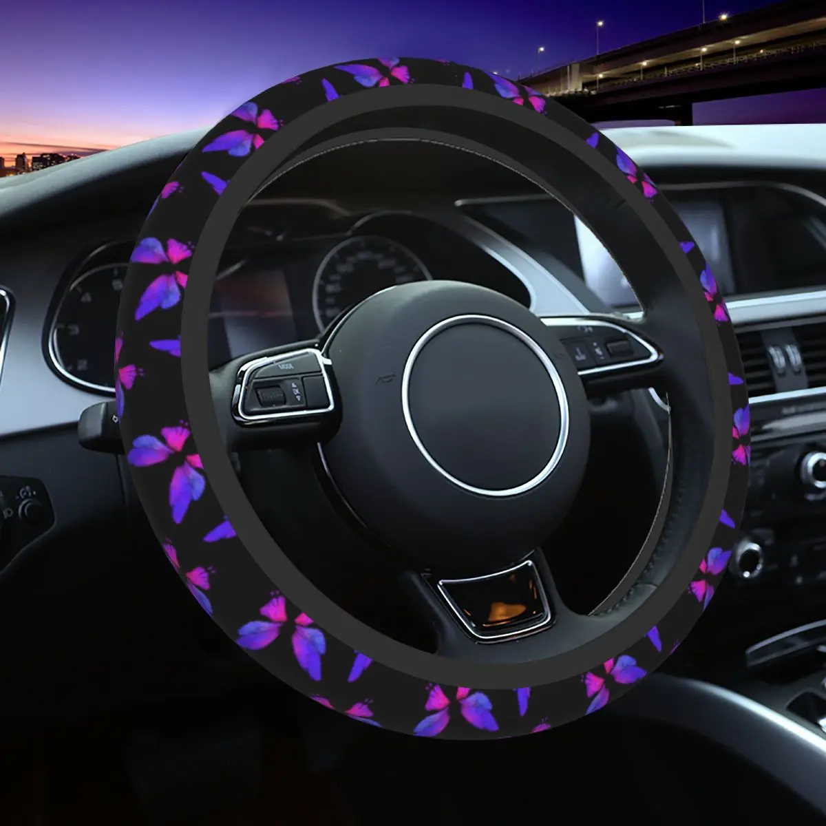 Purple Butterfly Car Steering Wheel Cover 37-38 Non-slip Animal Auto Steering Wheel Protector Car-styling Interior Accessories