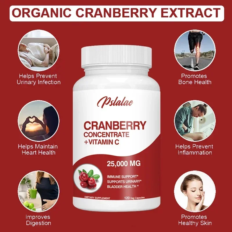 

Natural Organic Cranberry Extract (25,000 Mg) (120 Capsules) with Vitamin C and Vitamin E Supplement