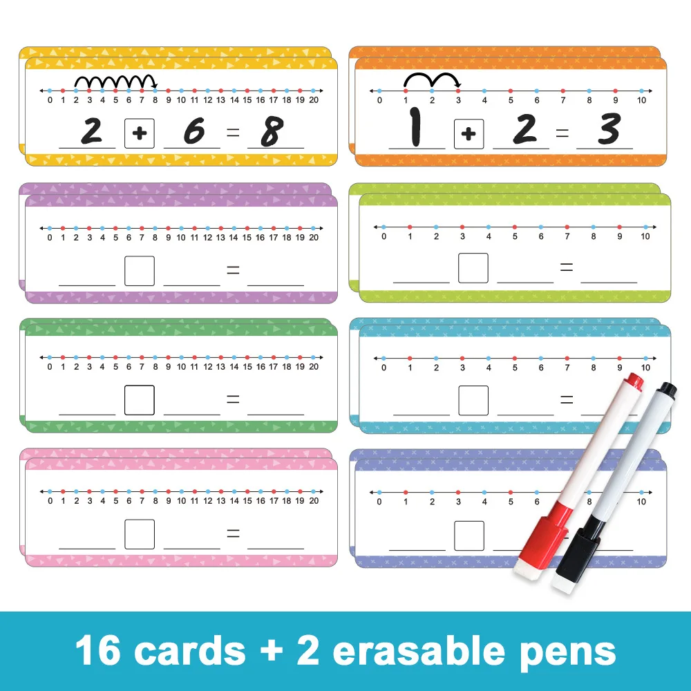 16Pcs Educational Dry Erase Number Line Cards for Kids Addition & Subtraction Math Manipulative Game for Kindergarten Learning