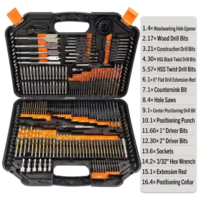 246-Piece Professional Drill and Screwdriver Head Combination Set, Titanium High Speed Steel Twist Drill