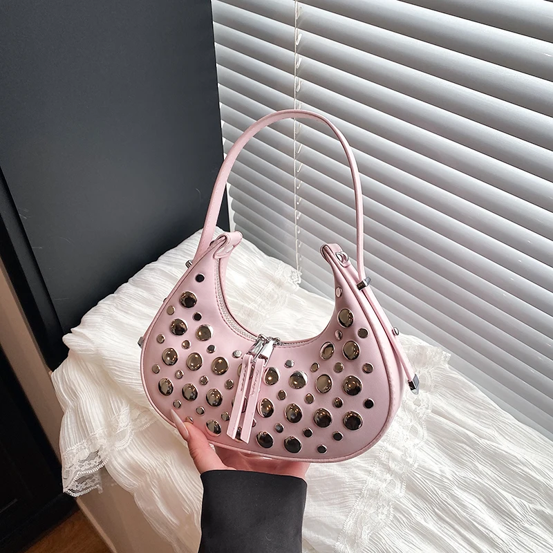 

Новые сумки-бестселлеры 2026 года: изысканные женские сумки из ПУ с заклепками и молнией, с верхней ручкой, универсальные модные сумки для вечеринок весна-лето