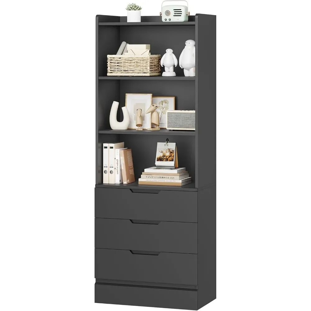 

Bookcase with 3 Drawers and Shelves 73.23'' Tall Bookshelf with Storage Modern Display Storage Shelves Freestanding Storage