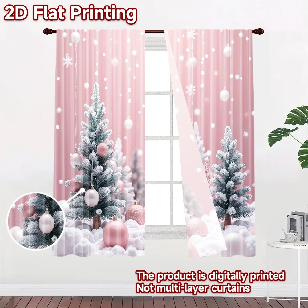 2D flat 2pcs Curtain Home Short Curtains Christmas Pink Snowy Trees Digitally printed polyester Holiday Decorations Use for