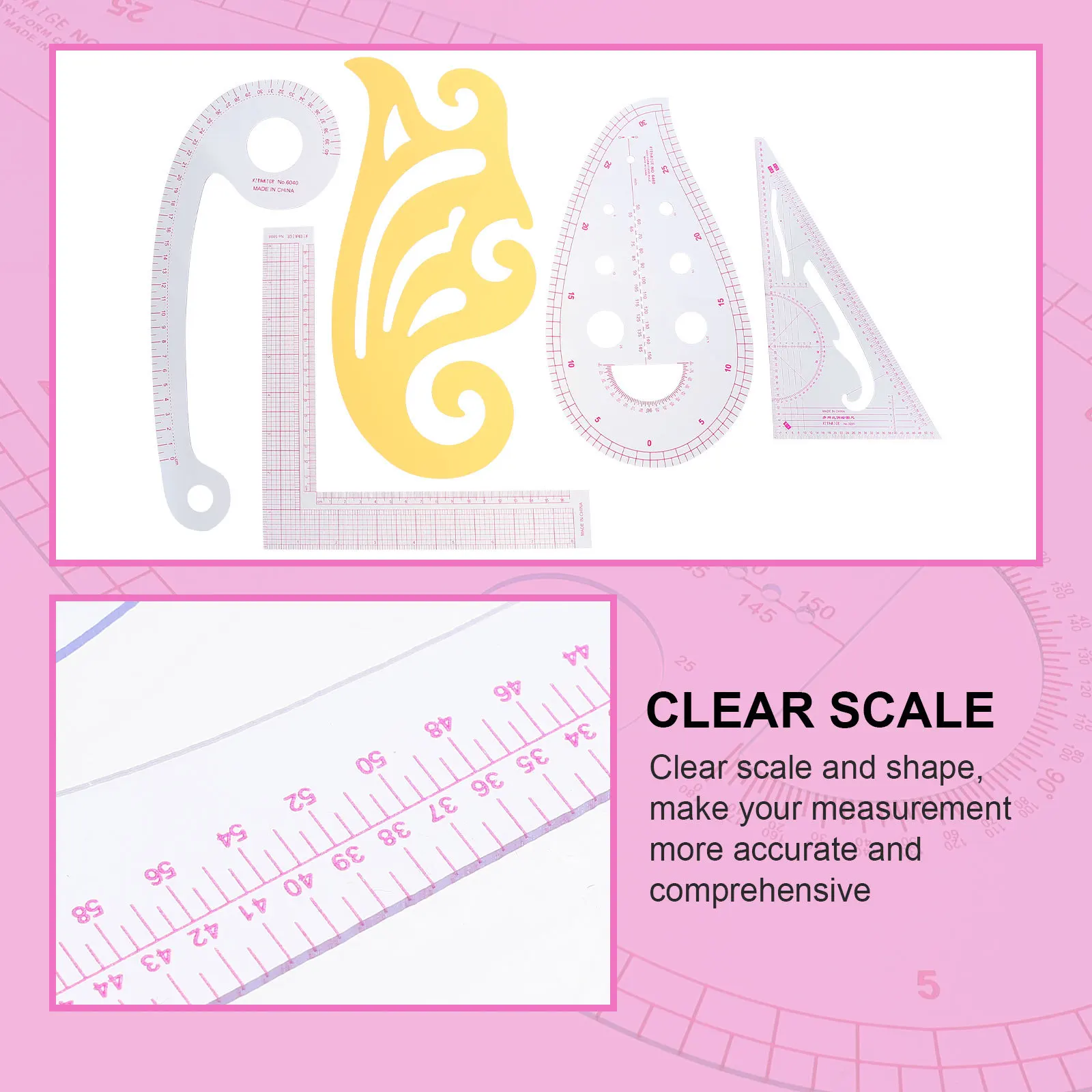 ชุดไม้บรรทัดเย็บผ้า 5 ชิ้น เครื่องมือช่างตัดเย็บที่มีความแม่นยำสูง อุปกรณ์ตัดผ้าอเนกประสงค์ สำหรับงานเย็บปะติดปะต่อเสื้อผ้า แบบโค้งและแบบตรง