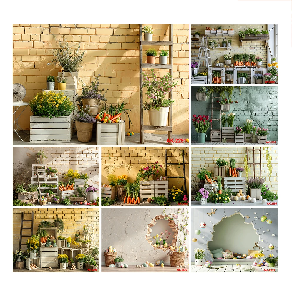 

Easter Photography Background Easter Eggs Bunny Brick Wall Decoration Children Portrait Photo Backdrops Studio Prop Banner