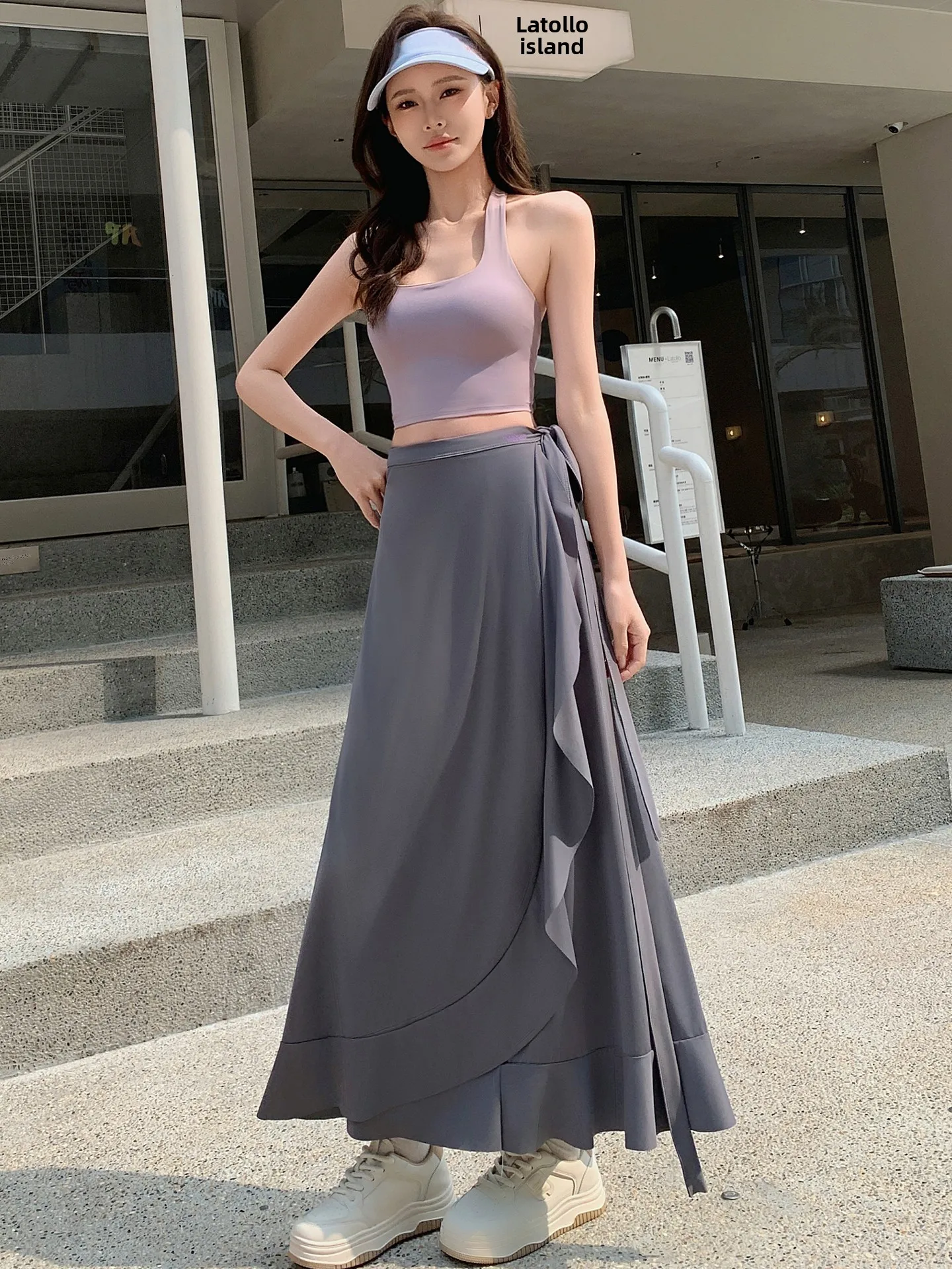 laid-back-style-beige-sun-protection-skirt-women's-ice-silk-high-waist-gored-casual-daily-wear-uv-protection-midi-skirt