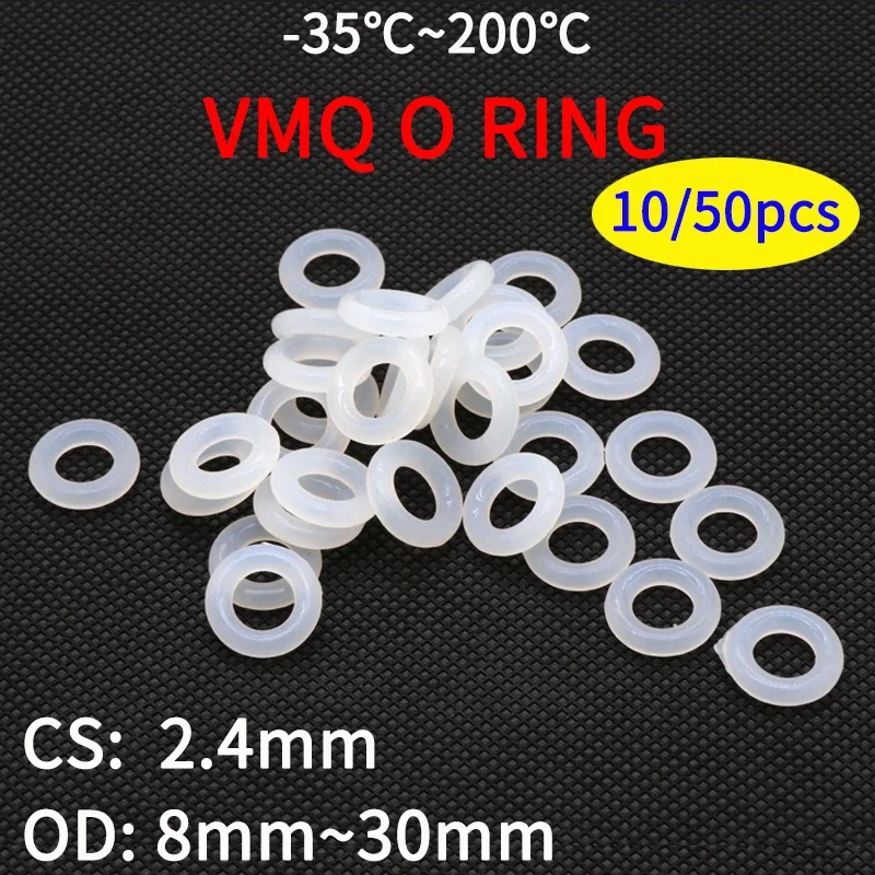 10/50pcs VMQ White Silicone Ring Gasket CS 2.4mm OD 8 ~ 30mm Food Grade Waterproof Washer Rubber Insulate o-ring rubber ring