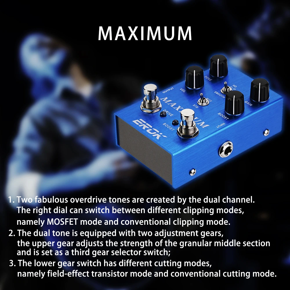 EROK Maximum Effect Pedal Overdrive Effect Pedal Boost Overdrive Electric Guitar Effects Pedal Clean Tone without Compression Pa