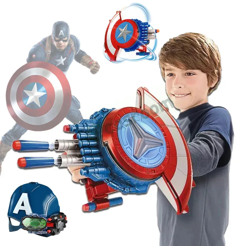 

Captain America Shield Launcher Toy Soft Bullets Gun Captain America Mask for Kids Superhero Cosplay Props Children Gifts