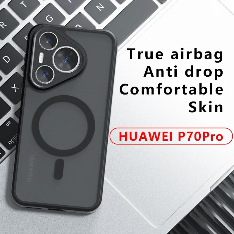 Magsafe Case For HUAWEI Pura70Pro TPU Frosting Hard PC Minimalist Anti Slip Drop FingerPrint Wireless Charging Magnetic P70Ultra