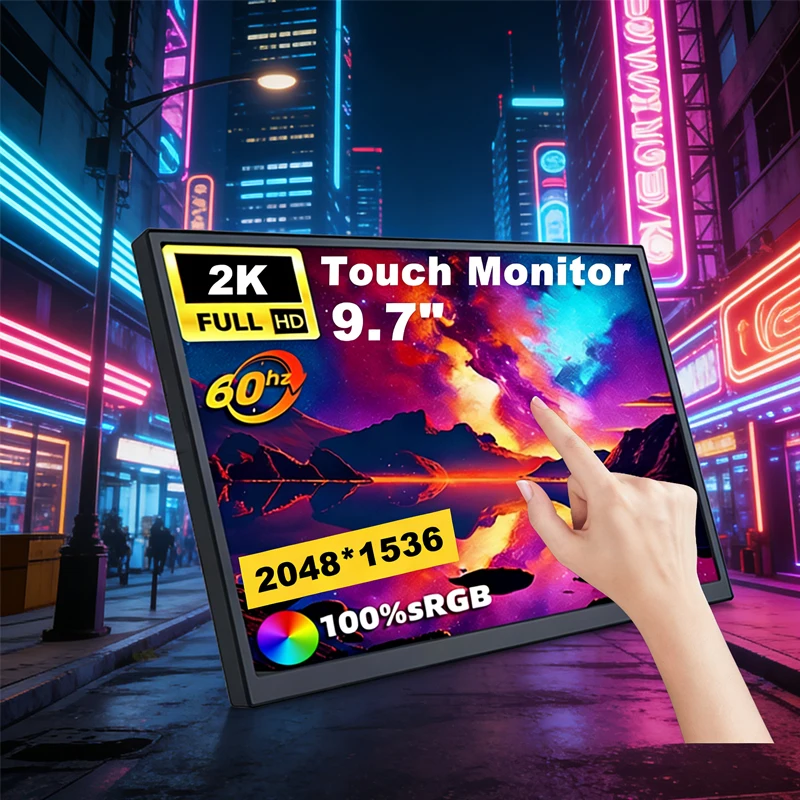 9.7 Inch Monitor HD Extension Laptop Raspberry Pi 2K Touchscreen Travel Monitor For RaspberryPi XBox PS4/5 Switch PC Display