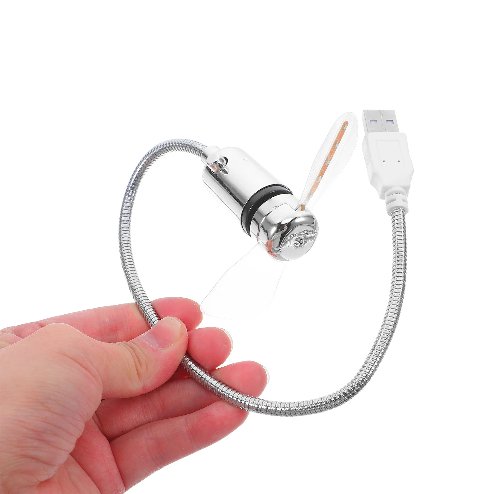 

Mini 41Cm Silver USB Fan with 64 Colorful LED Patterns Circular Display for Desktop Laptop Cool Air Portable Rechargeable Mini