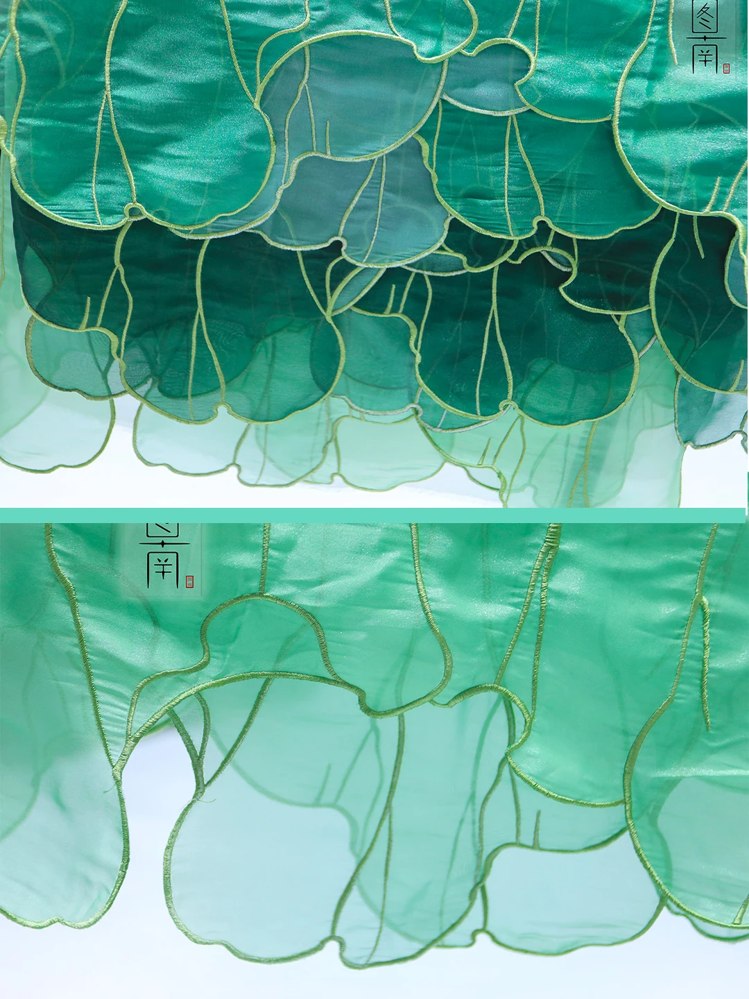 Chinese classical style Printed green leaf chiffon embroidery fabric DIY hanfu shirts doll cloth 1meter