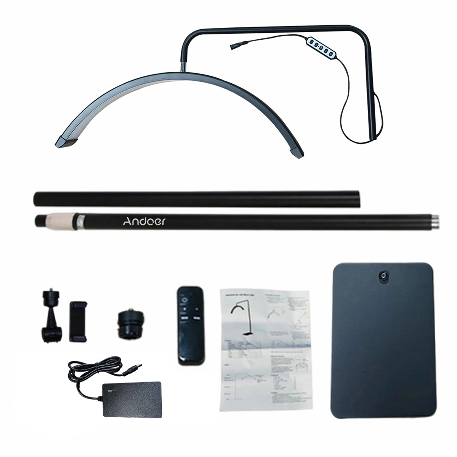 36W Floor LED Video Light Half-moon Shaped Fill Light  3200K-5600K Dimmable with 180cm/ 70.9in Metal Light Stand Remote Control