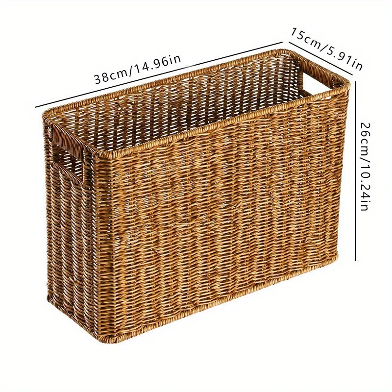 سلة تخزين بلاستيكية منسوجة على الطراز العتيق - منظم متعدد الأغراض للكتب والمجلات والملفات - متين منسوج يدويًا #5