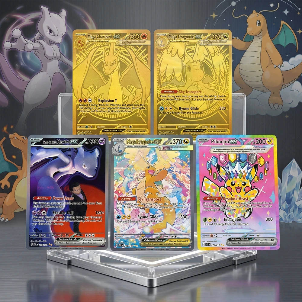 Cartão de Coleção PTCG Anime DIY Proxy SIR Ex 281/217 Mewtwo da Team Rocket, Presente para Complecionistas de TCG Ascended Heroes Mega Charizard