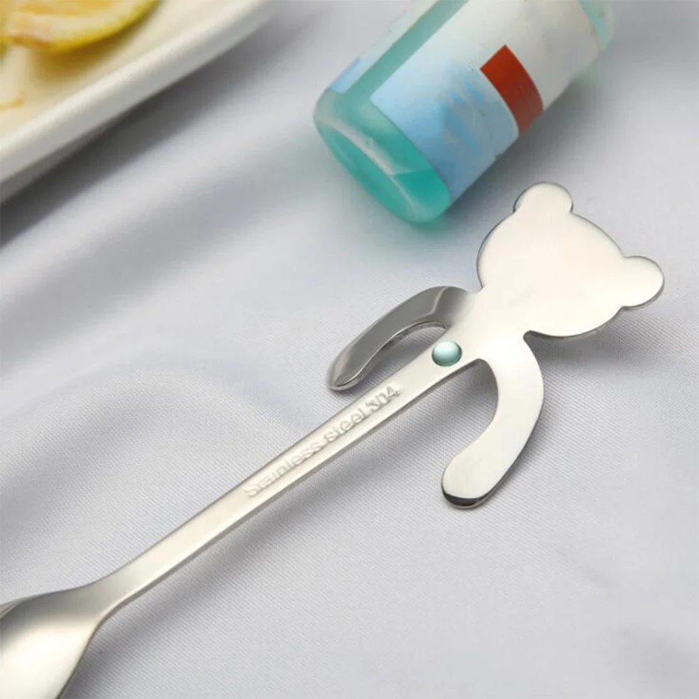 

3Pcs Stainless Steel Hanging Spoon Coffee Stirrer with Bear Design for Milk Tea Dessert Cappuccino Espresso Sugar Serving