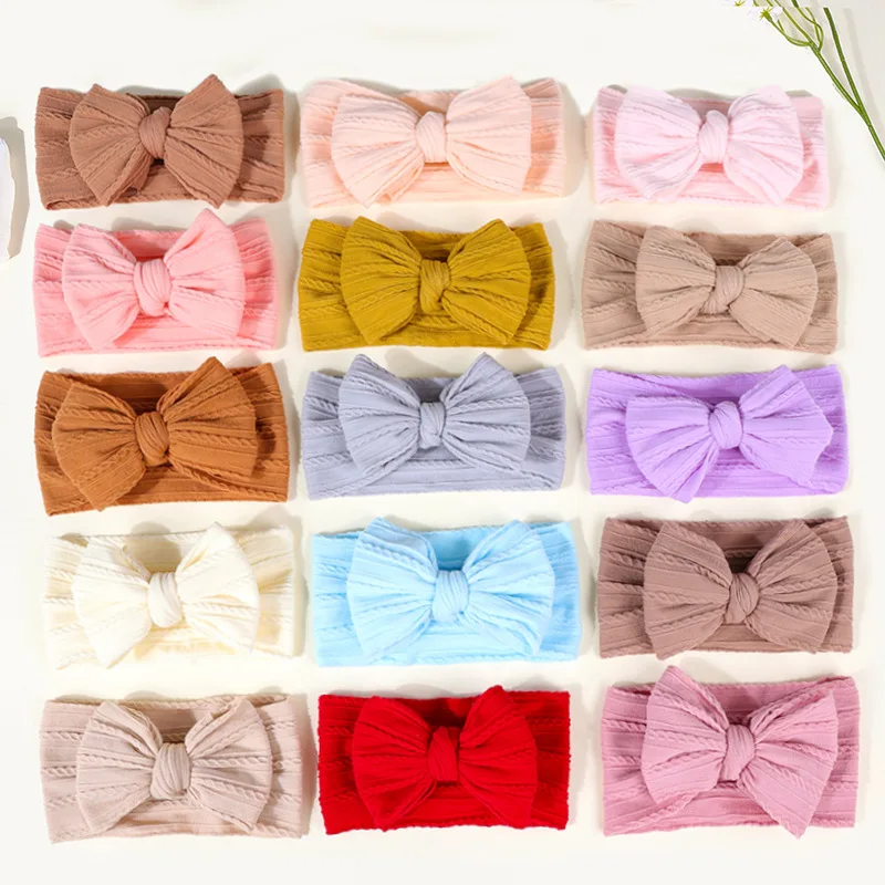 

Сплошная повязка на голову с бантиками для маленьких девочек, эластичная повязка для волос, нейлоновый тюрбан с бантом, детские головные уборы, детские аксессуары для волос