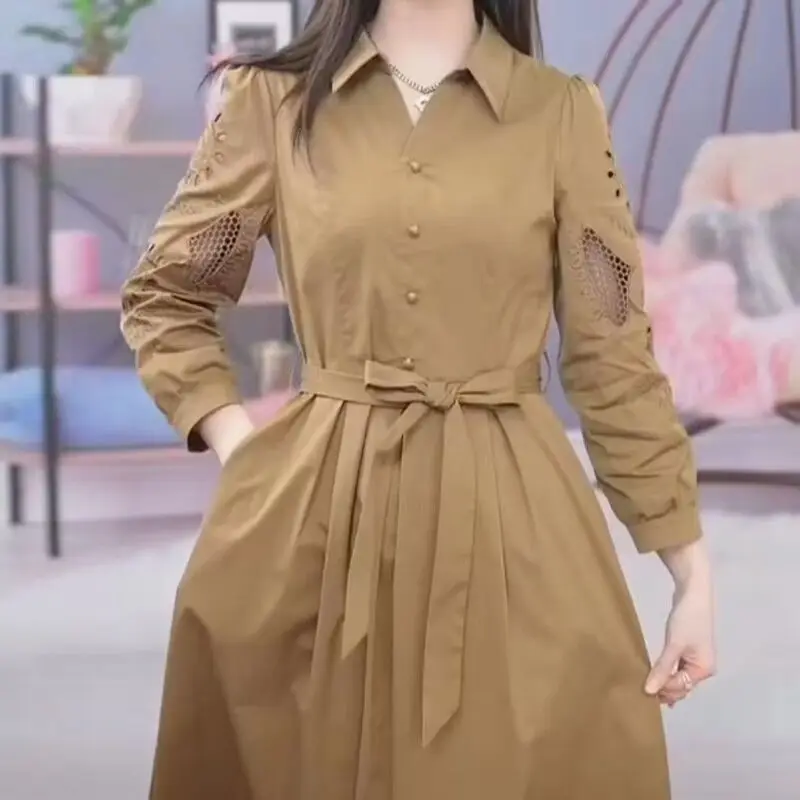 

High-end Fashion Shirt Dress Womens 2023 Spring New Long Sleeved Slim Temperament Long Dress For Wome Belt