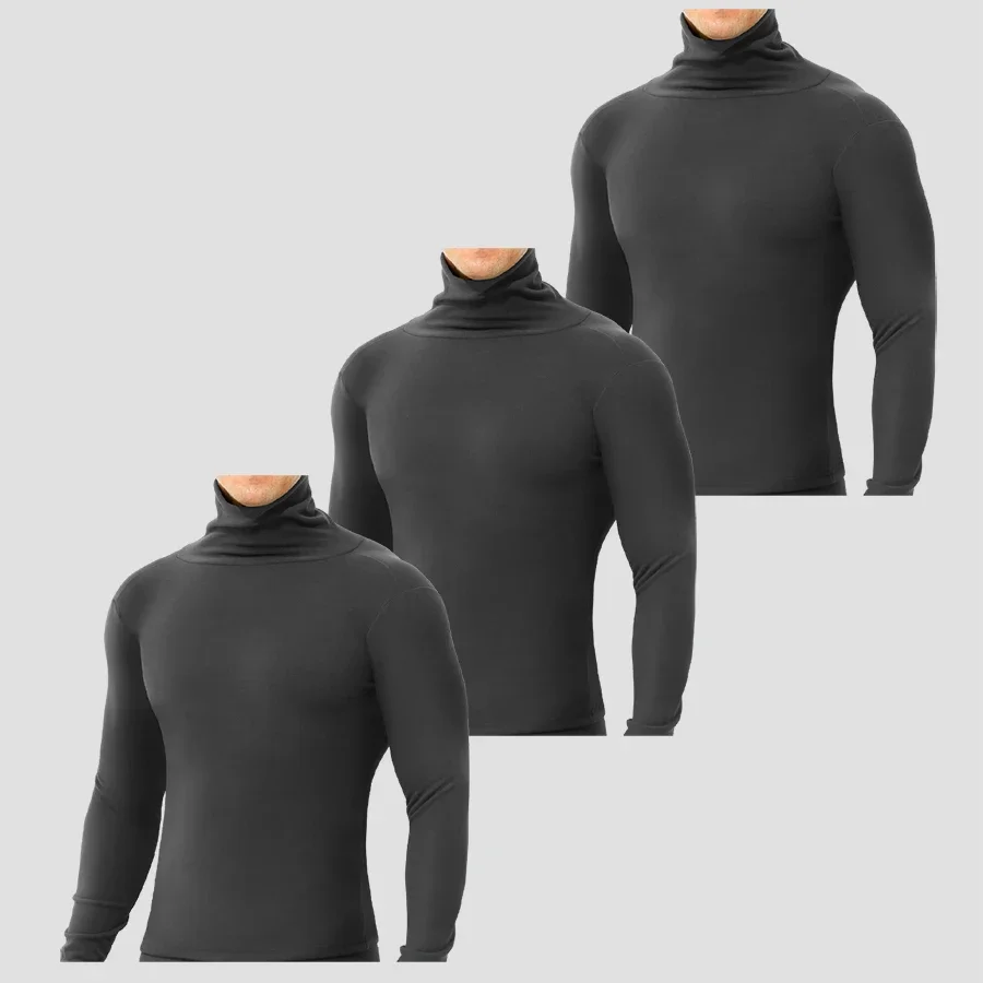 

3PCS Thick-fabric padded long-sleeved fall jacket for men, high-necked, warm and protective underwear, base layer shirt, fitted