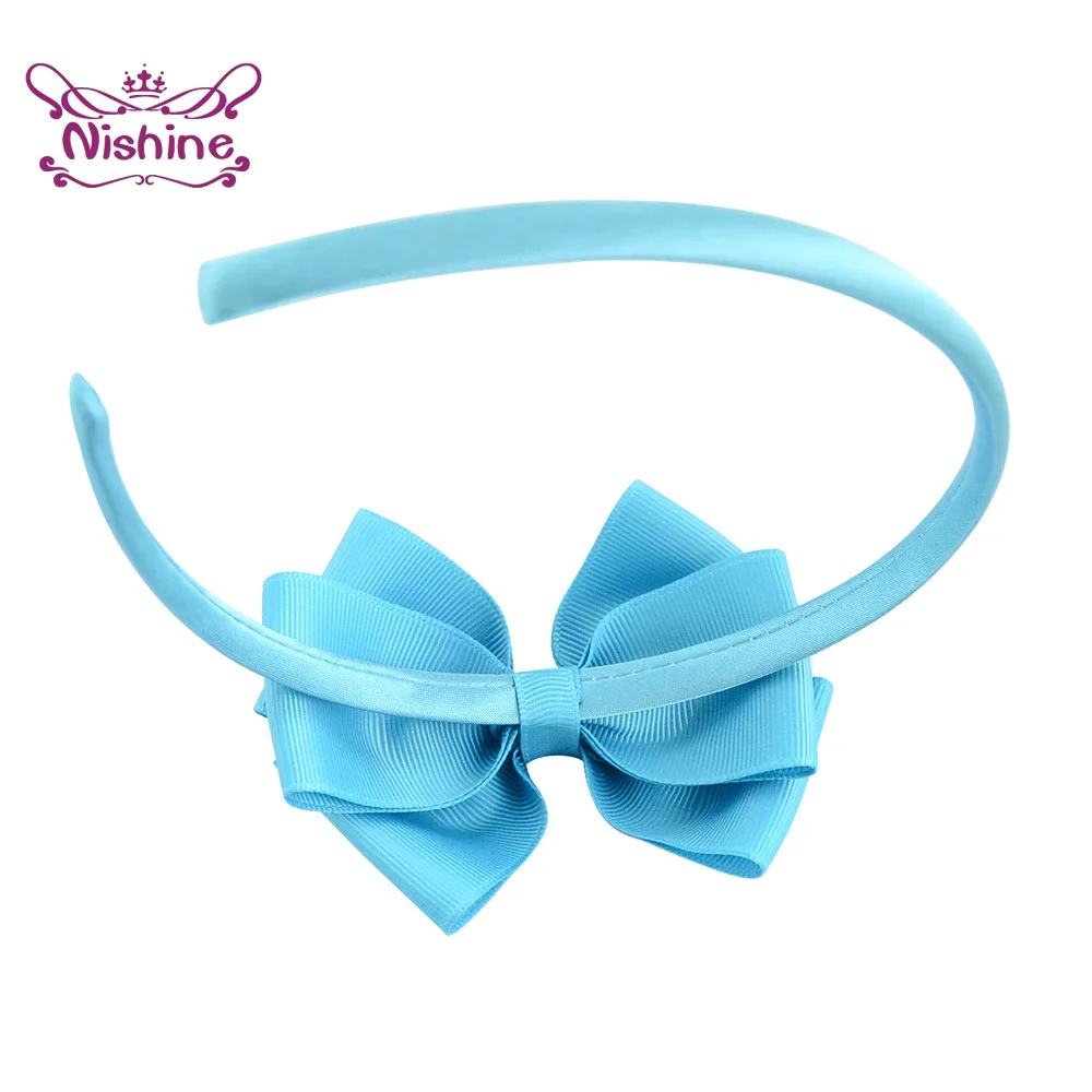 1PCS Double Layer Grosgrain Ribbon Bowknot Toddler Hair Hoop Solid Color Handmade Bows Baby Hairband DIY Clothing Decoration view 3