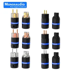 Monosaudio E104/F104 Pure Copper Gold Rhodium Plated EU Power Plug Schuko Supply Power Cable Connector IEC Female European Male