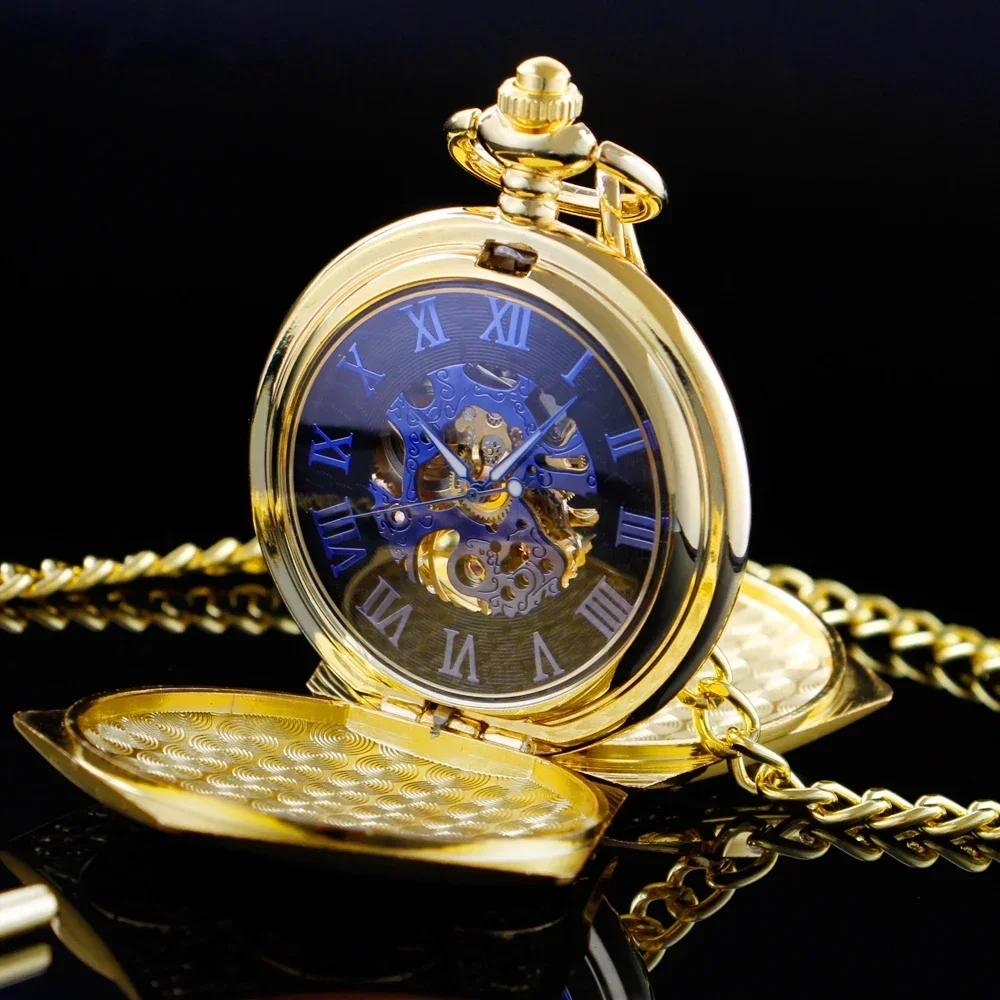 Luxury Gold Mechanical นาฬิกาพ็อกเก็ต FOB Chain Hand Wind กระเป๋านาฬิกาสแตนเลสผู้ชายผู้หญิงของขวัญชาย Fob Chain นาฬิกา