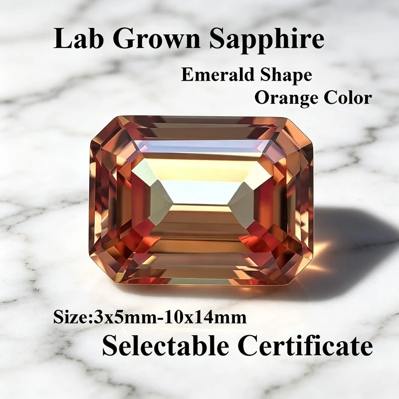 Top Lab Grown Sapphire Emerald Cut Orange Charms Gemstone for DIY Jewelry Pendant Bracelet Rings Making Selectable Certificate