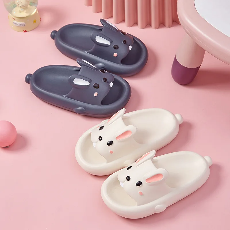 Zapatillas de goma EVA con conejo de dibujos animados para niños y mujeres, pantuflas antideslizantes informales para interiores y exteriores, cómodas, de verano