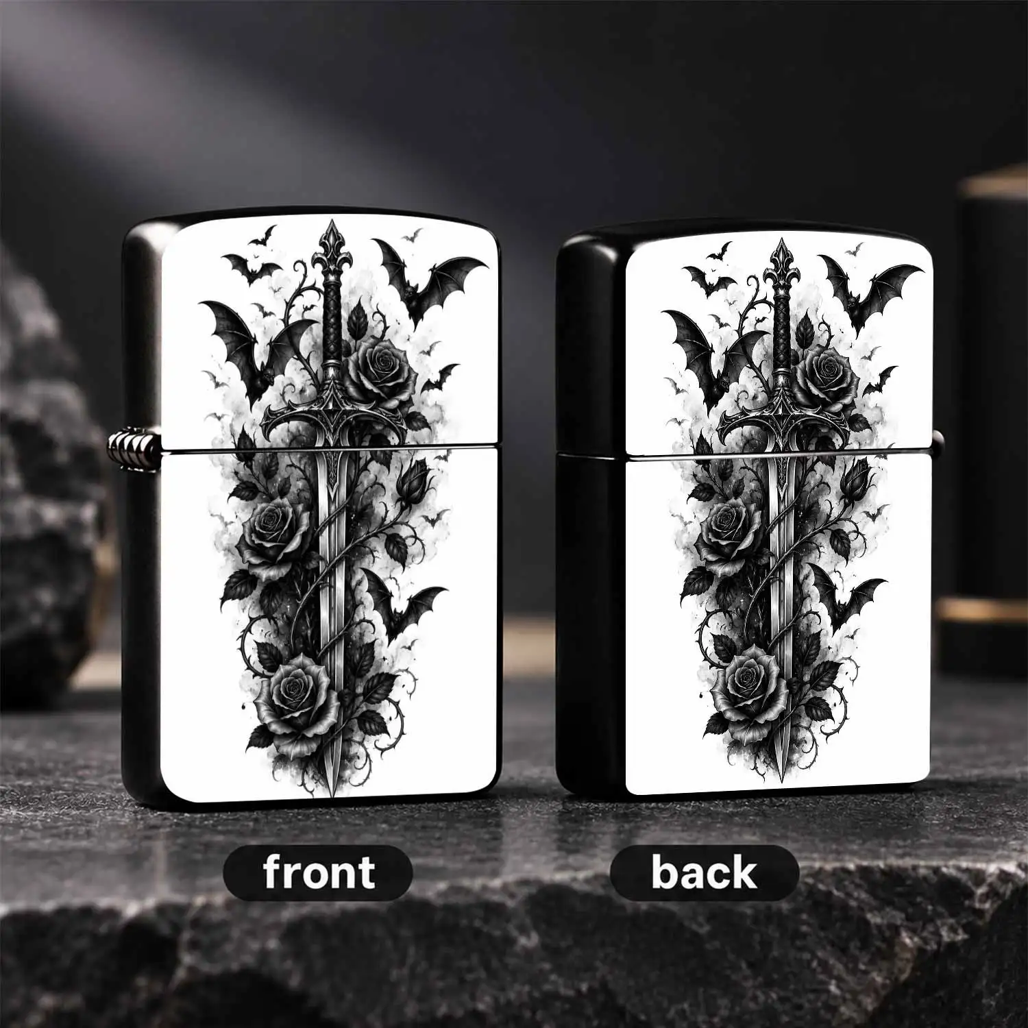 Gothic Dark Style Rose Wrapped Sword Themed Portable Lighter, Exquisite Bat Surrounding Art Pattern, Cool Unique Stylish Accessory, Suitable For Daily Outdoor Gathering, Dating And Various Scenarios, Thoughtful Special Gift Choice For Frien